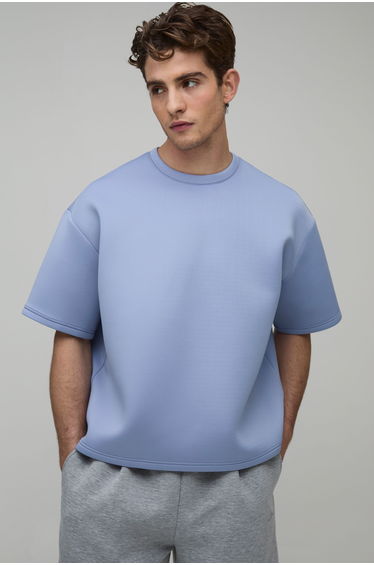 Oversized Boxy Bonded Scuba T-Shirt - dusty blue