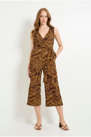 Palm Jersey Wrap Belted Jumpsuit