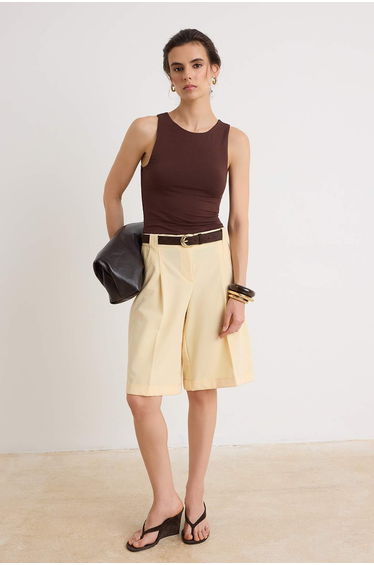 Brown Regular Halter Neck Sleeveless Tok 100% Cotton Knitted Undershirt