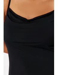Black Strap Detail Collar Knitted Blouse - 5