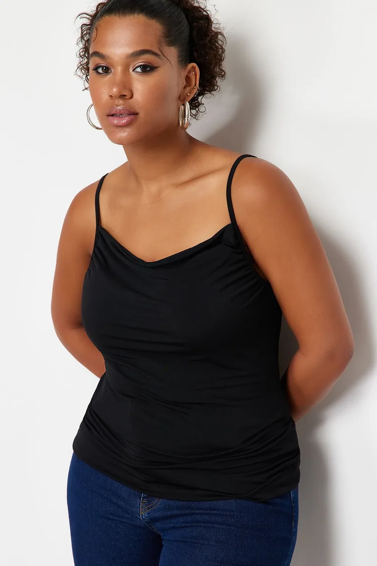 Black Strap Detail Collar Knitted Blouse - 1