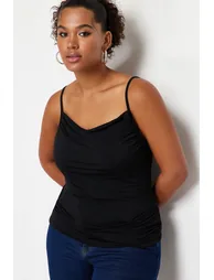 Black Strap Detail Collar Knitted Blouse - 1