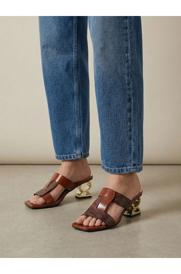 Women Snake Skin Print Mid-Heel Sandals