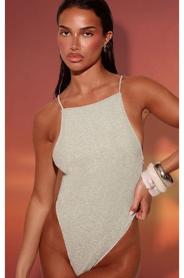 Pale Blue Glitter Swim Racer Swimsuit