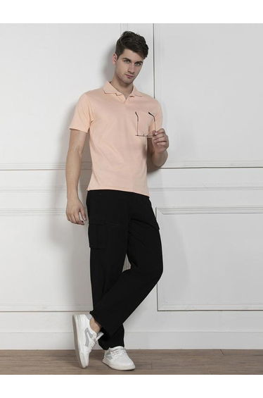 Solid Peach Pure Cotton Polo T-Shirt