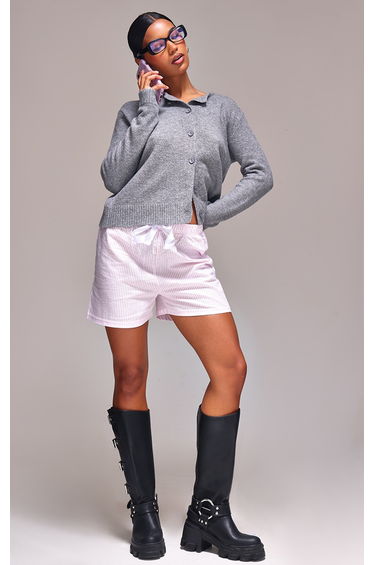 Ash Grey Melange Soft Knit Basic Button Up Cardigan