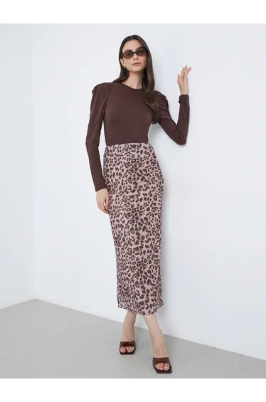Womens Leopard Print Bodycon Maxi Skirt