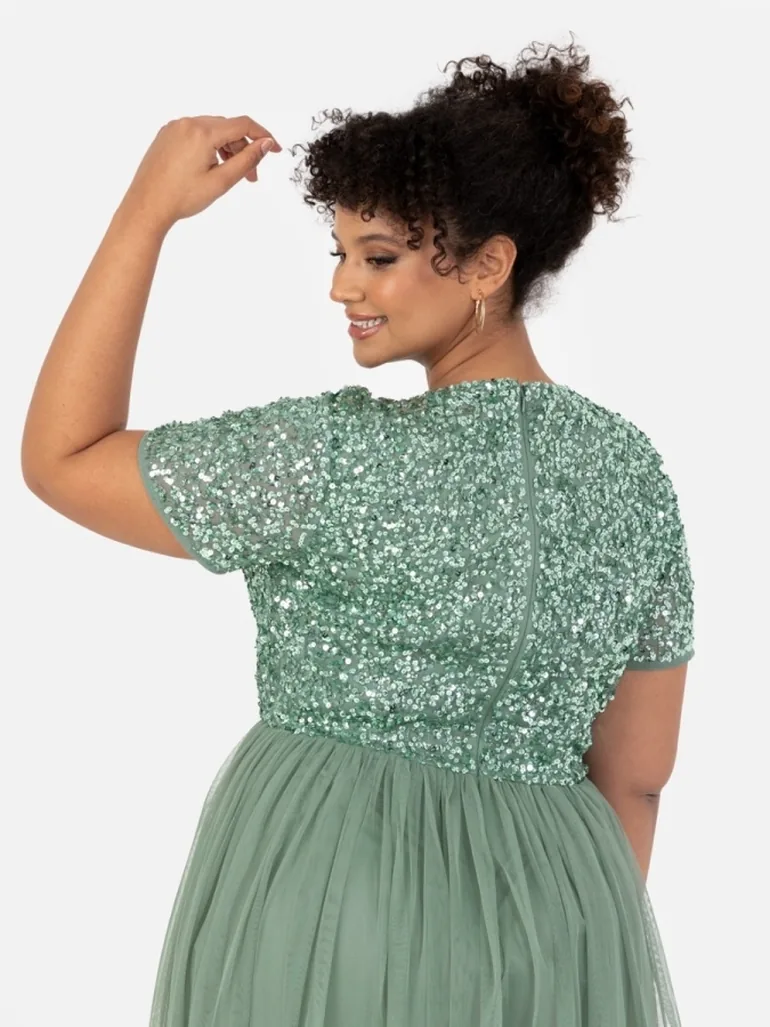 dark sage green midi dress Eleanor Front Side Slit Midi Dress (Sage Green) Small By Styletittudeapparelusa main image 1