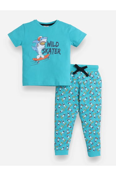 Graphic Print T-Shirt and All-Over Printed Pyjama Set