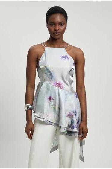Printed Metallic Floral Woven Top