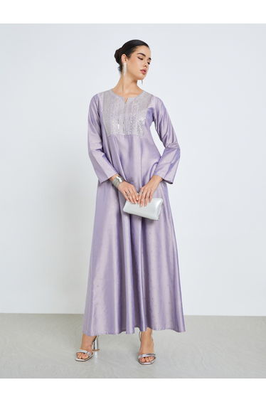 Women Lavender Embroidered A-Line Jalabiya