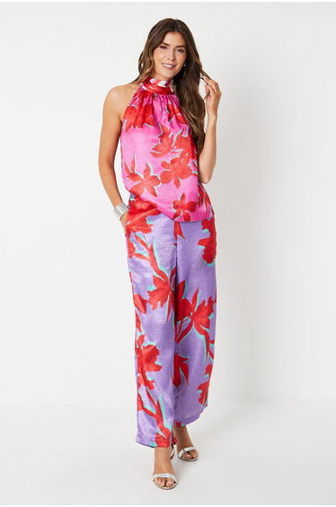 Floral Satin Jacquard Wide Leg Trouser