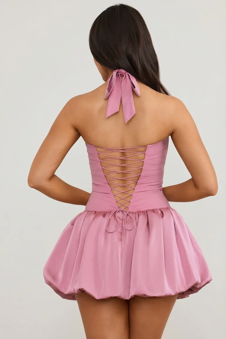 chinese dress ladies Fabiola Lace-Up Bubble Hem Corset Mini Dress in Ivory