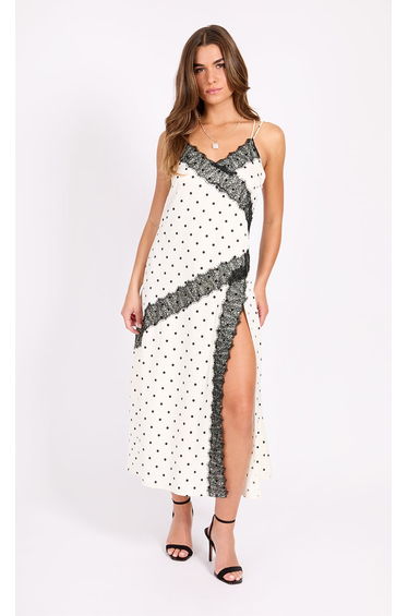 Polka Dot Lace Trim Maxi Dress