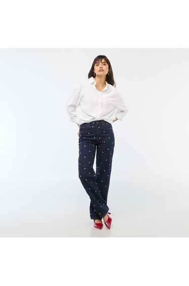 Regular Cotton Jean with All-Over Embroidery BLUE