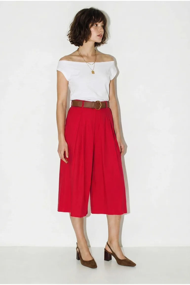 LUCCI High-waist Wide-leg Pleated Culottes - 2
