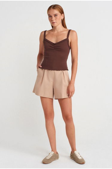 Dilvin Cotton Ribbed Square-Neck Cami Blouse
