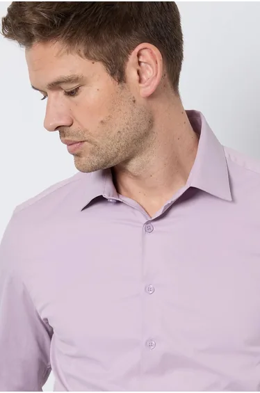 قميص بقصة ضيقة بأكمام طويلة سهل الكي - أرجواني