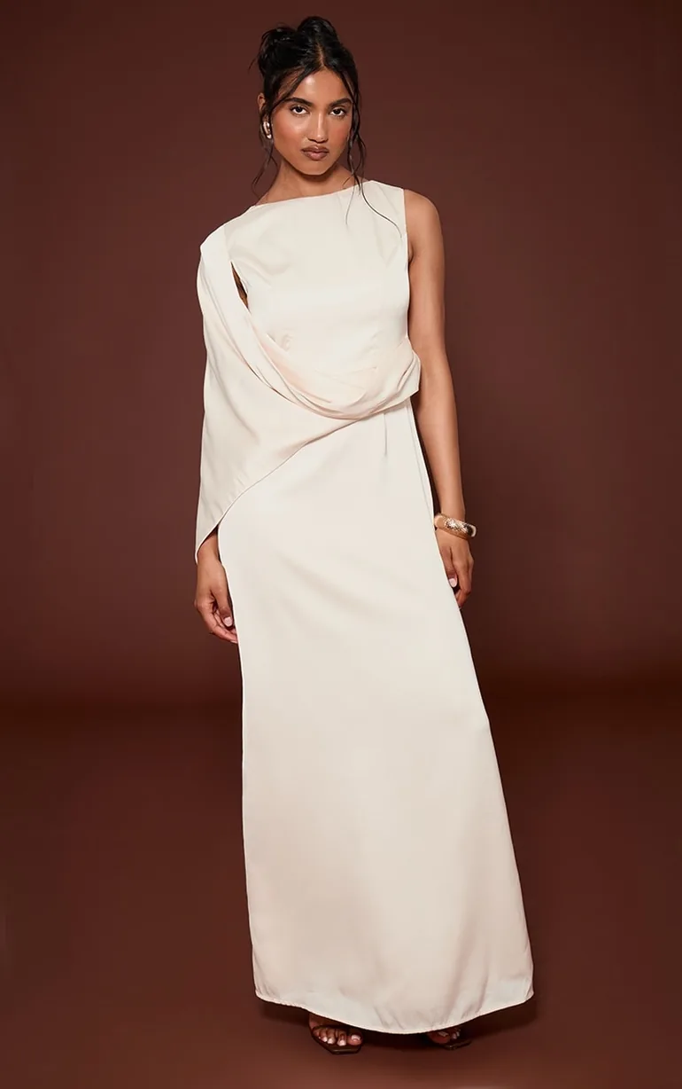 Cream Asymmetric Cape Detail Boat Neck Maxi Dress Prettylittlething Cream : Evening  Dresses : VogaCloset Jordan