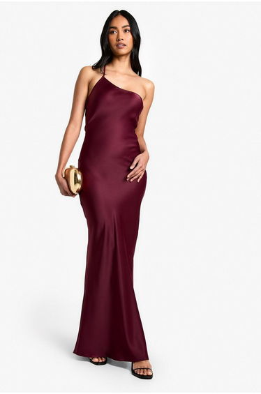 Satin Asymmetric Dress - wine