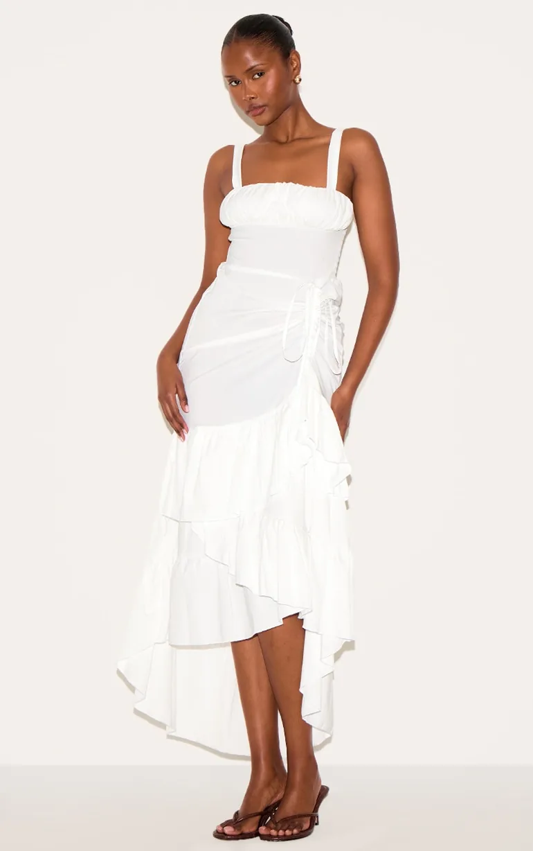 white strappy flowy dress Main Attraction Cami Strap Maxi Dress White
