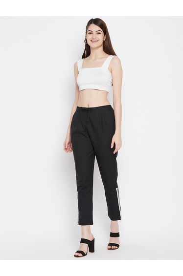 Women Black Trouser with Lace Panel