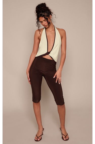 Lemon Slinky Contrast Halterneck Cami Top