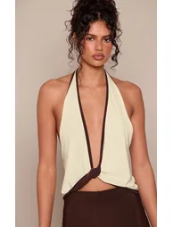 Lemon Slinky Contrast Halterneck Cami Top - 1