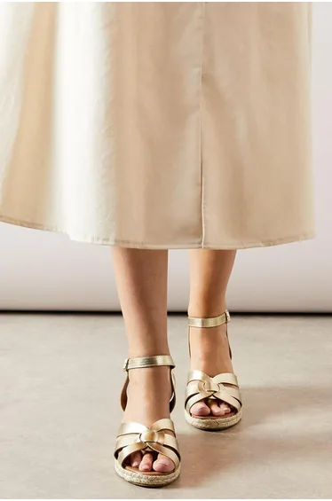 Danica Faux Leather Cross Strap High Espadrille Wedge Sandals