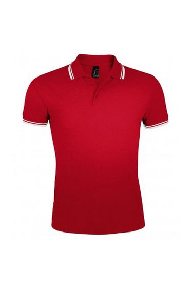 SOLS Mens Pasadena Tipped Short Sleeve Pique Polo Shirt - Red/White