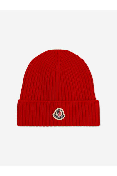 Moncler Enfant Boys Wool Knit Beanie Hat in Red