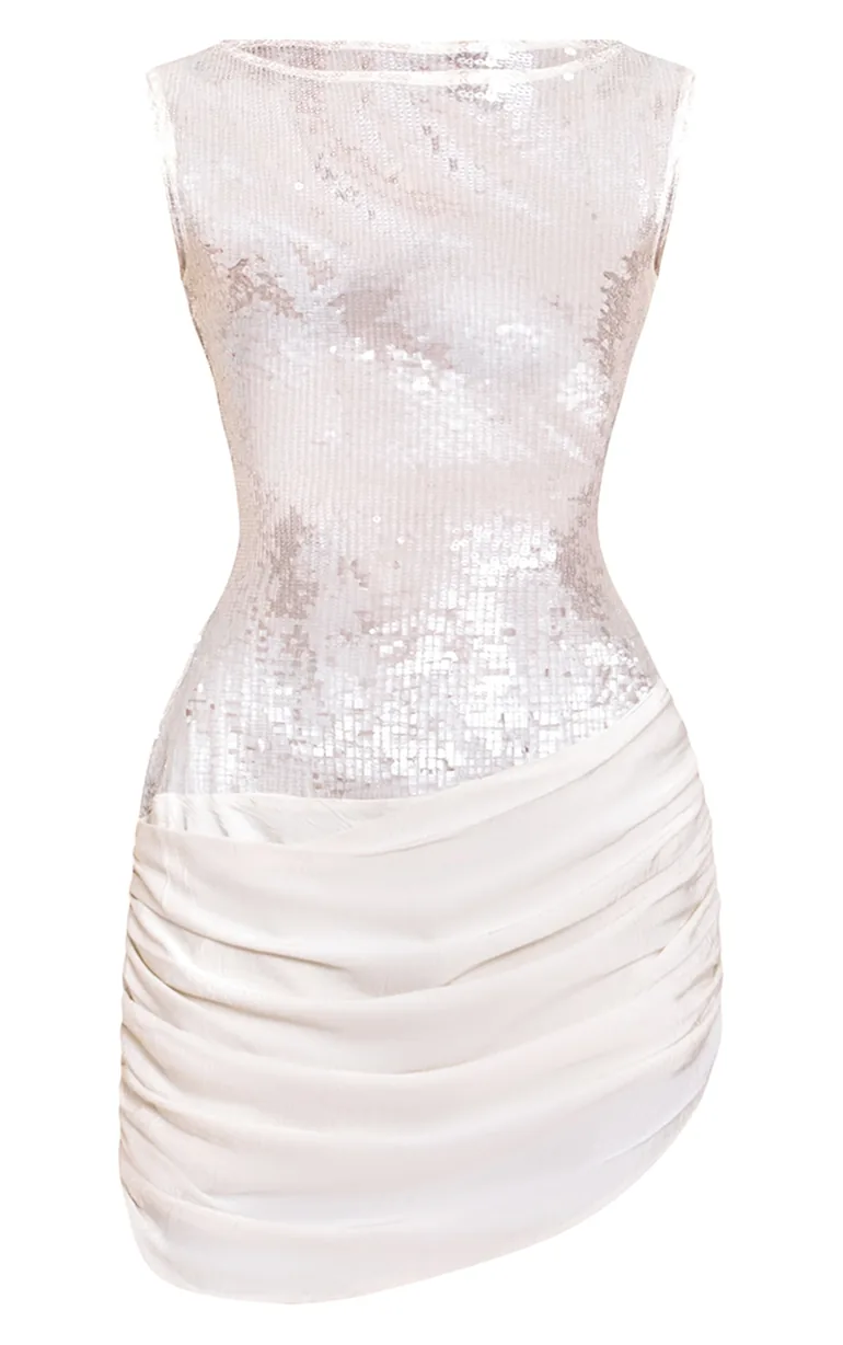 PLT Label Ivory Sequin Sleeveless Drape Detail Bodycon Dress  Prettylittlething Cream : Holiday Dresses : VogaCloset Jordan