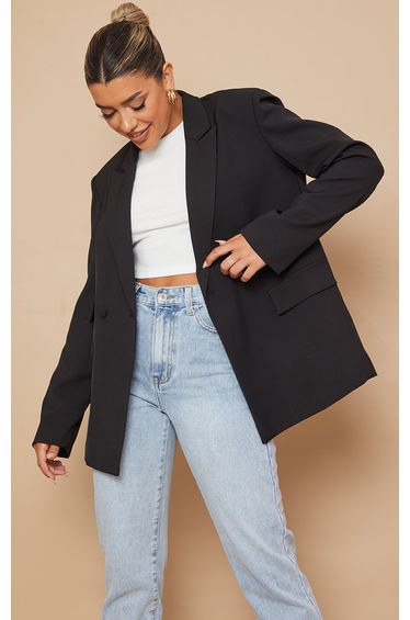 Black Double Pocket Detail Double Breasted Blazer