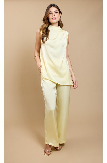 Lemon Satin Wide Leg Trousers by Vicky Pattison