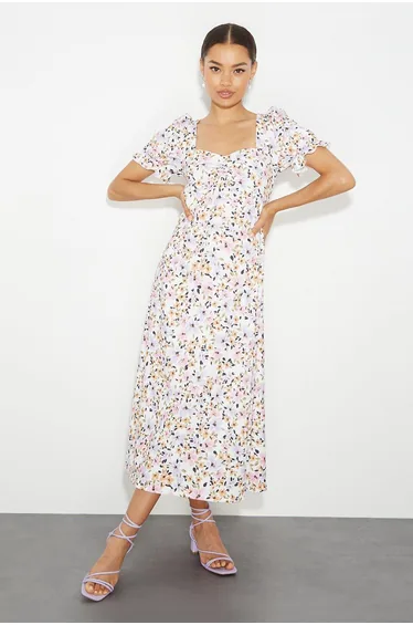 Petite Floral Sweetheart Puff Midaxi Dress