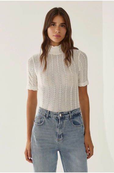 Slim Fit Textured Long Sleeve Blouse