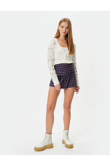 Openwork Vest Long Sleeve V-Neck Button Closure
