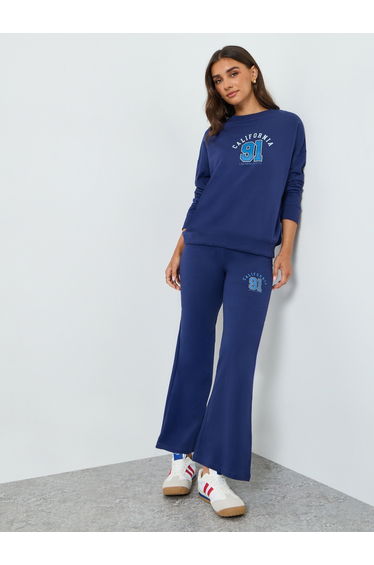 Women Navy Blue Sweatshirt and Wide Leg Pants Co-Ords