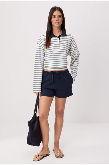 Navy Blue Regular Normal Waist Wide Leg Short / Mini Slim Knitted Shorts & Bermuda