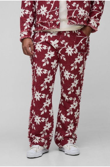 Plus Floral Tapestry Stacked Flared Trousers - red