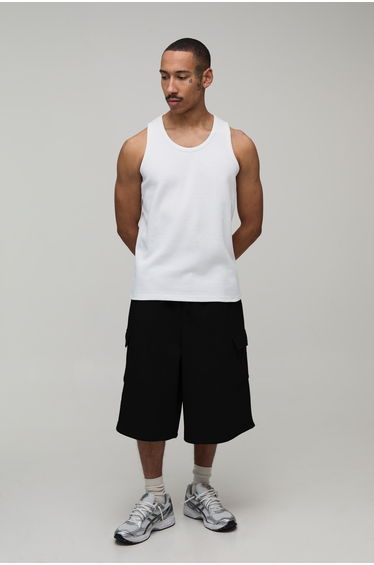 Cargo Pocket Jersey Bermuda Jort - black