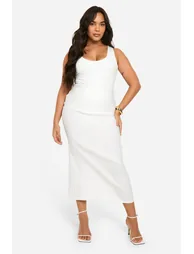 Plus Bengaline Split Back Hem Maxi Skirt - ivory - 2
