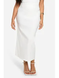 Plus Bengaline Split Back Hem Maxi Skirt - ivory - 3