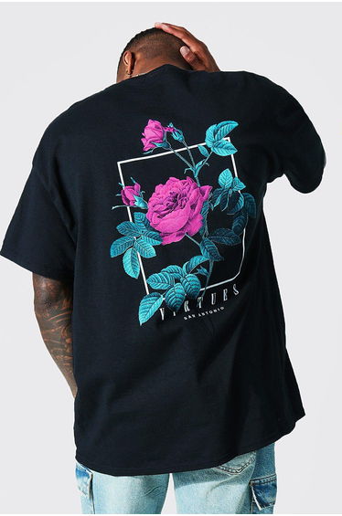 Oversized Virtues Graphic T-shirt - black