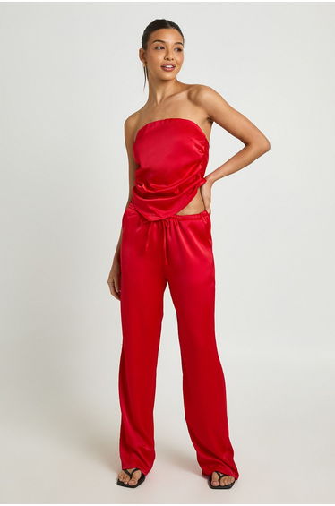 Scarf Top And Wide leg Trouser Co Ord - red