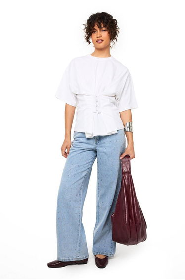 Hook and Eye Corseted Waist T-Shirt - white