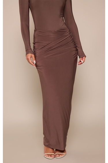 Deep Taupe Slinky Ruched Detail Midaxi Skirt product thumbnail 2