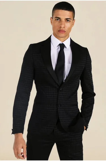 Tonal Houndstooth Single Breasted Jacket - black