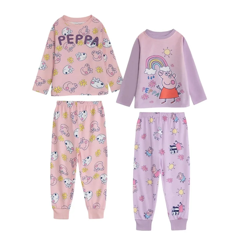 Peppa Pig Girls Character Long-Sleeved Long Pyjama Set (Pack of 2) - Multicoloured