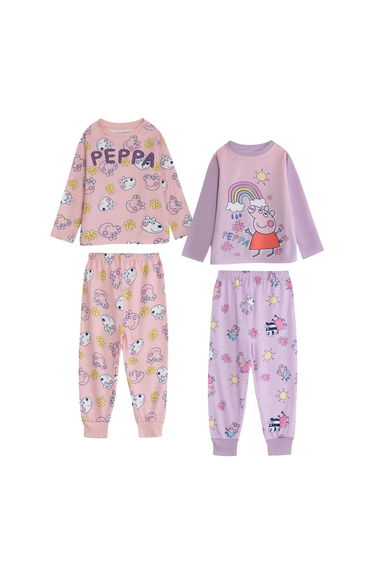 Peppa Pig Girls Character Long-Sleeved Long Pyjama Set (Pack of 2) - Multicoloured
